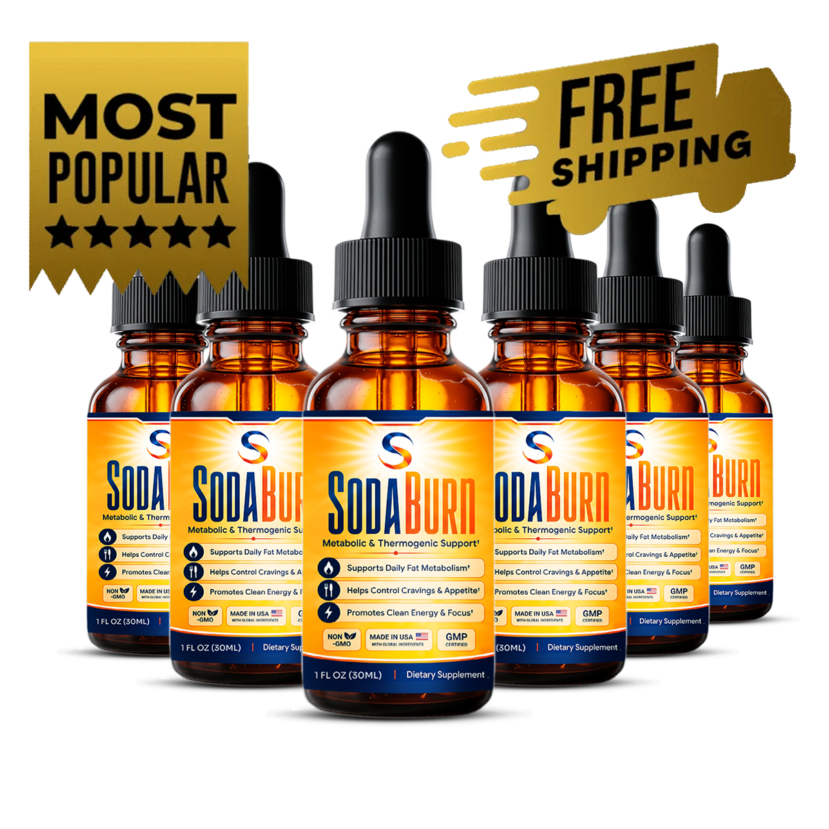 SodaBurn supplement six-bottle package